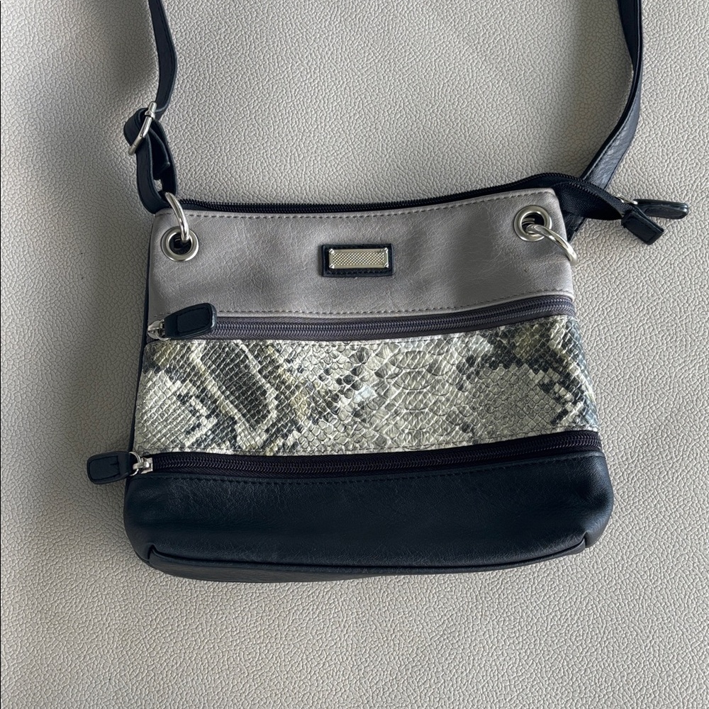 Black and Gray Snakeskin faux leather Convertible Crossbody bag
